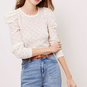 LOFT Floral Lace Pleated Puff Sleeve Top